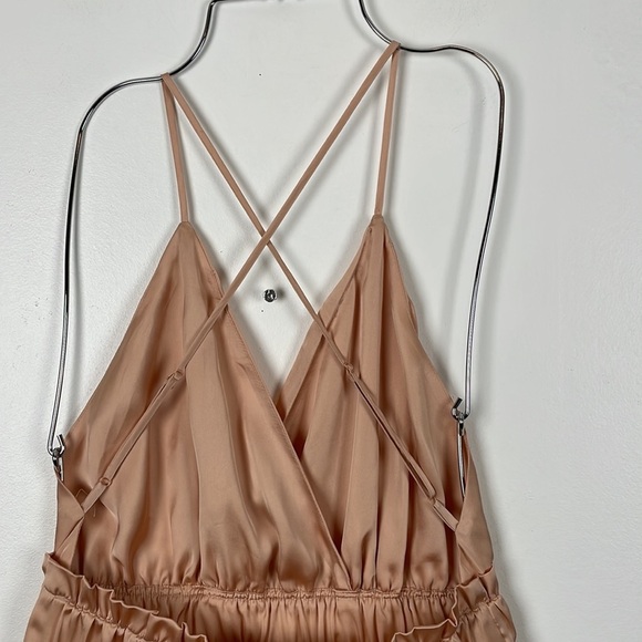Shinestar V neck elastic waist crisscross spaghetti strap pale pink romper LG - Picture 9 of 10